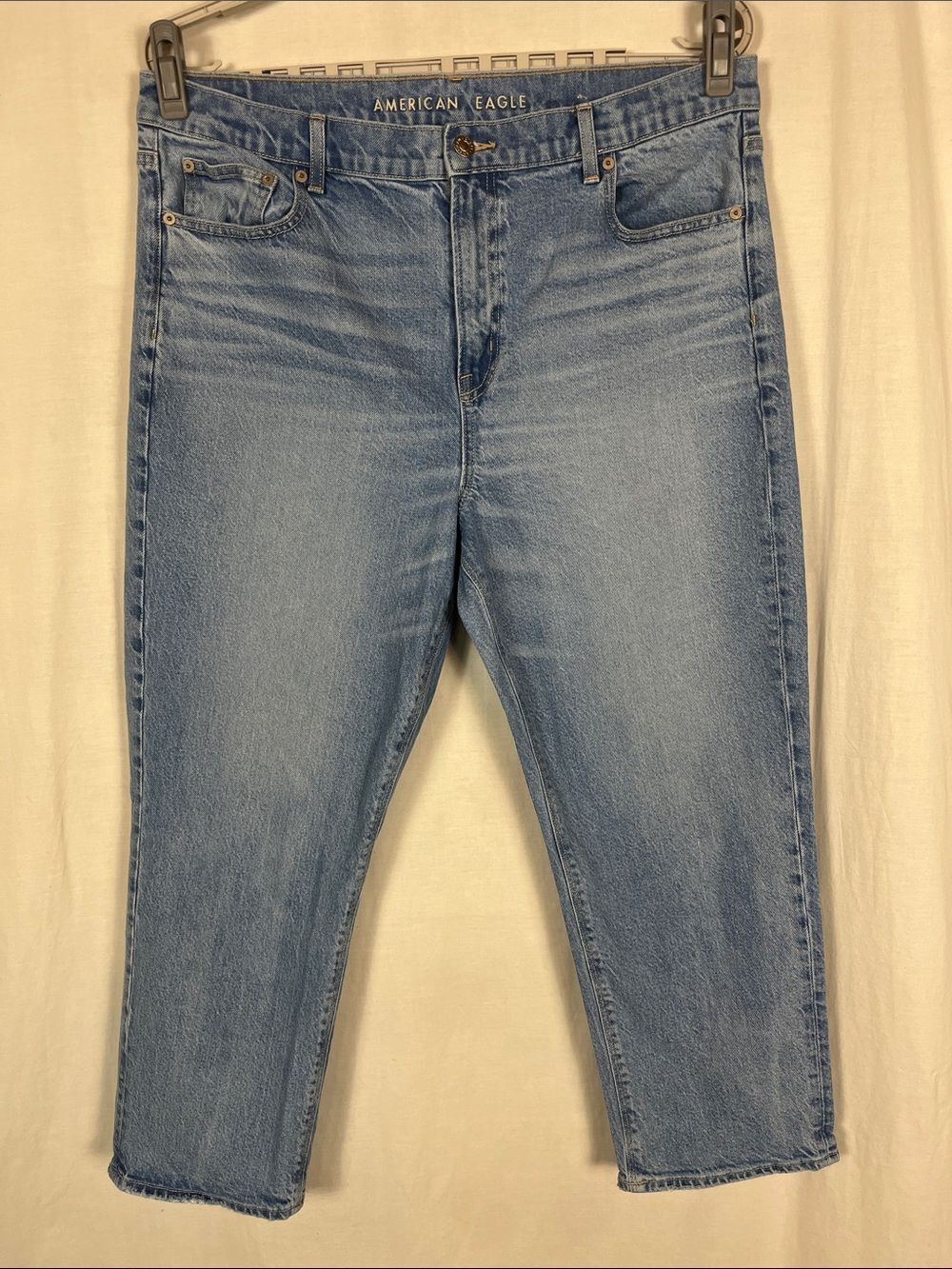 American Eagle Super High Rise Ankle Straight Recycled Cotton Blend Blue Jeans